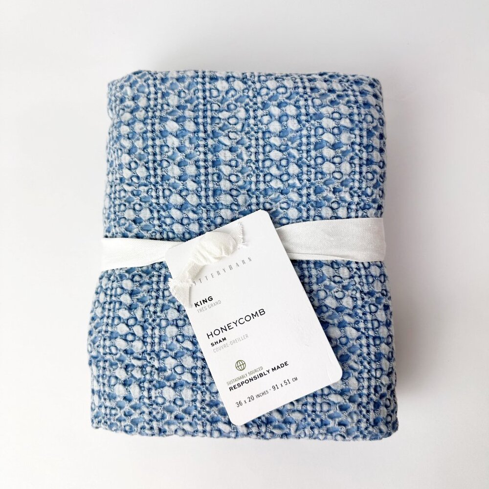 BRAND NEW Pottery Barn Honeycomb Cotton (1) KING Sham~Chambray Blue - Picture 5 of 7